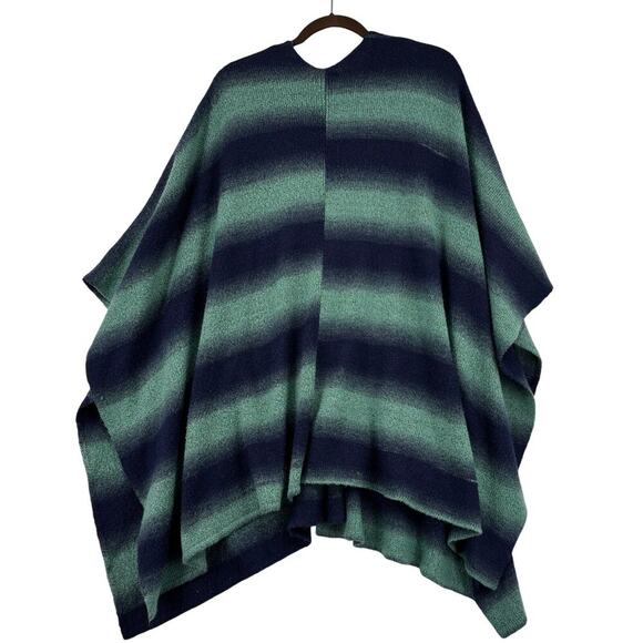 Democracy Poncho Sweater Size L/XL Blue Green Stripe Pockets Toggle Oversized - Picture 11 of 11